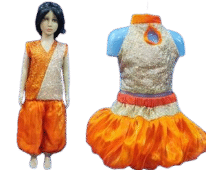 Dynamic Western Dance Costume for Kids - Sparkle Orange & Cream colour