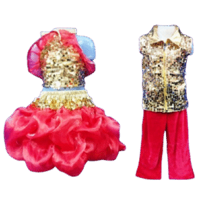 Dynamic Western Dance Costume for Kids - Sparkel Red & Golden colour