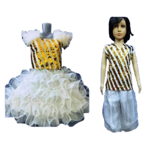 Dynamic Western Dance Costume for Kids - Sparkle Yellow & White colour